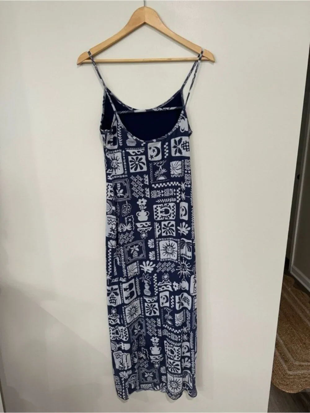 See You Monday Tropical Mesh Maxi Dress Blue White Resort Vacation Size L - Picture 5 of 10